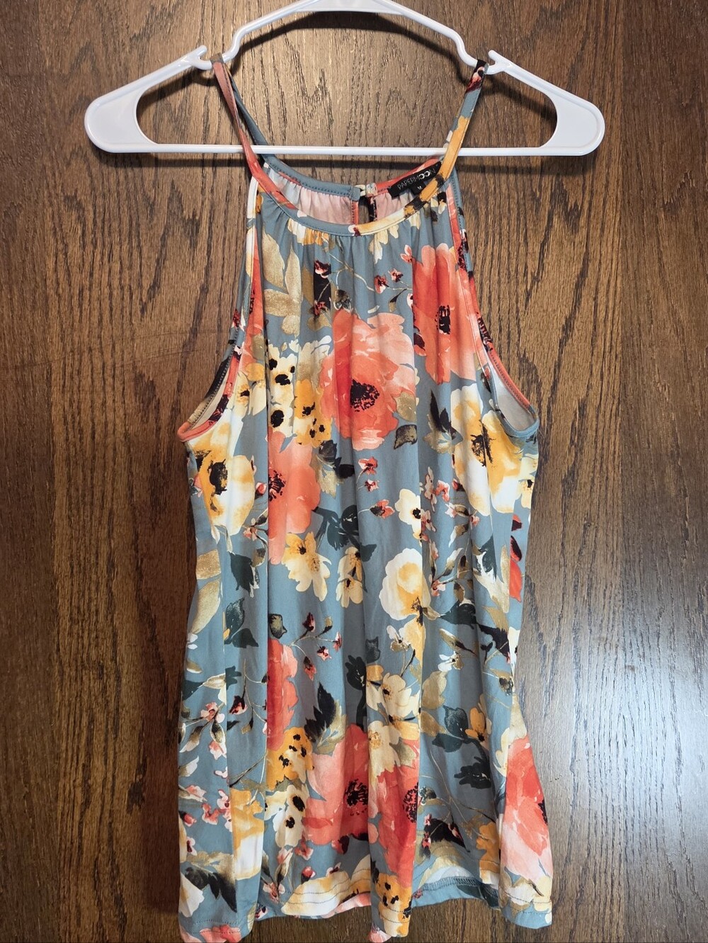 Papermoon Floral Halter Tank Top in Teal and Coral - Women